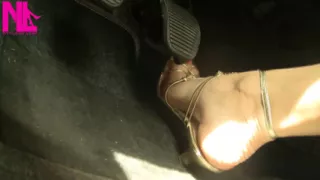 Driving in Tuscany's Hills in Golden Saldals Barefeet