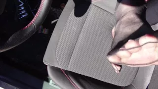 Feet of Nylonjunge in Pantyhose in Car