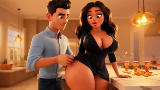 Hot Curvy Married Brazilian Wife Secretly Fucked by Young Neighbor in Kitchen Before Guests Arrive (AI generated)