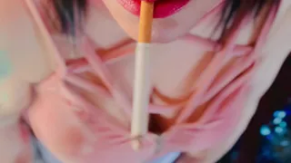 A Cute Goth, Tina Snua Smoking A Cigarette In Close Up With Lots OF Dangling - OMI OME Drifting