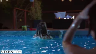 VIXEN - Janice Griffith and ivy wolfe sneak into backyard for nighttime pool fun