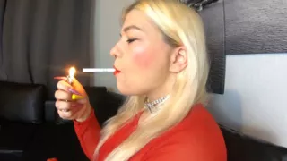Chain Smoking 2 Cigarettes with Big Red Lips
