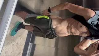 big dick without underwear in the elevator