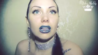 Blue glittery lips smelling & worship