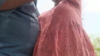 Housewife hot breast squeeze romance in outdoor