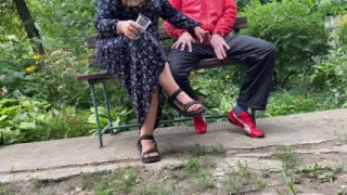 Mature stepmom milks my dick outdoors in the park