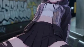 Cute anime girl masturbates and gets fucked in the subway station