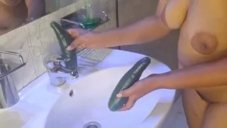 Solo Ebony Musterbate with Cucumber HD