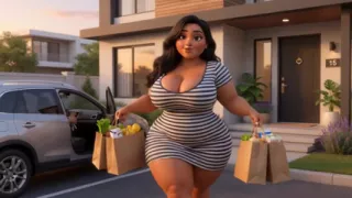 Curvy Latina bakes naked under tiny apron while her young stepson watches every move (AI generated)