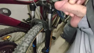 Customer states: Shock absorber making weird noises, can U jizz IT?   Cum on stangers bike in the basement