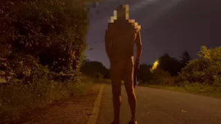 Barefoot nude in road