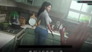 Japanese Stepmom Showing Big Boobs Cleavage While She Cooking In Kitchen