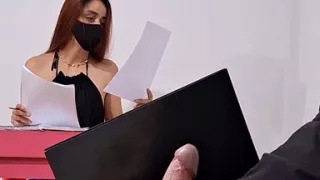 Risky Handjob for Receptionist Who Kept an Eye on My Erection!