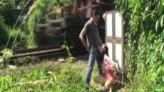 Sexy teen fucked by her stepdad and his friend in public