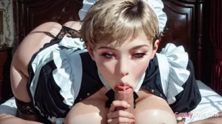 Blonde Maid in a Revealing Uniform Cleans and Teases