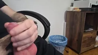 Handjob with Balls Tied with Big Rubber Band and Nice Cumshot
