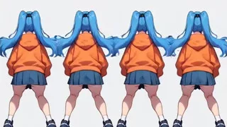 Blue haired girls dancing
