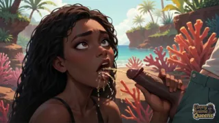 Sultry Ebony Likes Gullet Orgy on a Tropical Paradise While Her Paramour Gives Her Amazing XXX, Soddening Her in