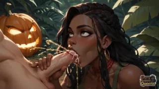 Hot Ebony Goddess Engulfs Halloween Pumpkins in Hot Desire - XXX!