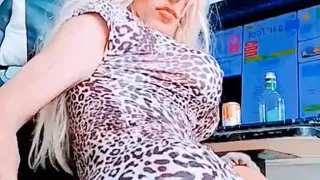 Shemale busty slut cums pussy