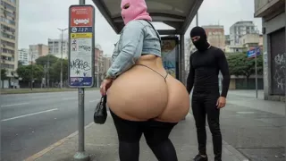 "Masked BBW Teases Stranger with Huge Ass at Train Station - Public Risk"