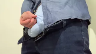Horny trans man ftm jerking off after work