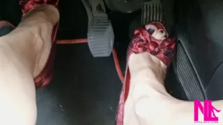 Revving, Driving and Pedal Pumping on the Way in Red Pumps