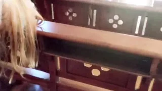 Horny girl thinks in her pussy instead of god in church