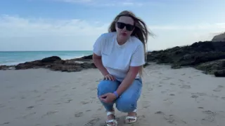 Peeing in Tight Jeans on the Beach