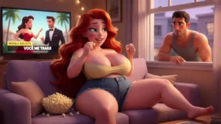 Voluptuous Redhead's Open Window Tease Leads to Passionate Sofa Encounter with Neighbor (AI generated)