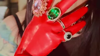 Latex Gloves, Jewellery & A Smoking Queen! Tina Snua Soking A Cigarette & Showing Off Her Gloved Hands - Drifting Dangles Rings