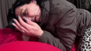 Brown Downjacket Tease, Long Nails, Deep Sloppy Throat and Cum on My Sleeve