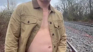 Rain-soaked Railroad Exhibition Muscular Asian Hunk Strips, Flexes, Cums Hard & Marks His Territory