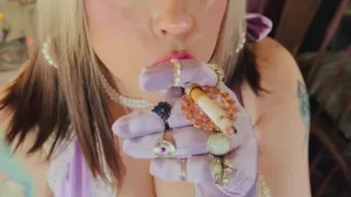 Gloved Smoking With British Cutie, Tina Snua. Smoking A Cigarette In Satin Elbow Gloves & Rings