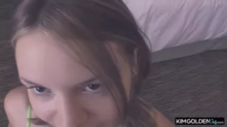 Young Blonde Babe Sucks and Rides Her Dildo