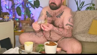 Stepdaddy Stuffs His Face with a Takeaway and Enjoys It so Much He Wanks with the Sauces!