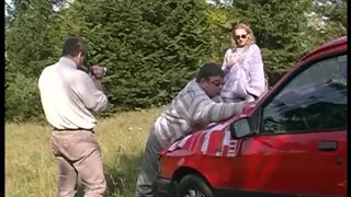 Busty blonde pussy licked and slammed outdoors