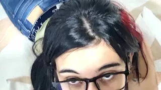 Slut enjoys sucking a big cock and filling her entire mouth with milk