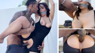 Lustful Gardener Ambush: Latina Yoga Session Turns to Tape Gagged Wand Fuck and Blindfolded Cum on Tits HD