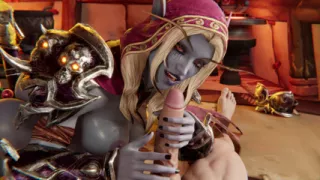 3D Wow Sylvanas Windrunner Blowjob and Anal Beads Cumshot