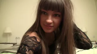 Slim Brunette Melania Dry Humping on Her Bed in Black Pantyhose