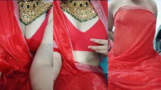 Indian Gay Crossdresser Bottom Gaurisissy real xxx homemade sex in Red Saree with heavy jwellery