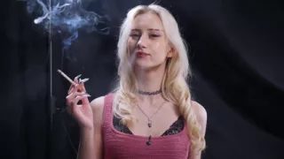 Blonde Woman Smoking Solo - Relaxed Close-up Scene
