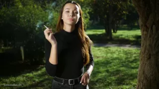 Seductive Russian Beauty Smoking Cigarette Outdoor Vibes