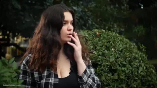 Sweet and Busty Russian Babe Smoking Cigarette in Nature