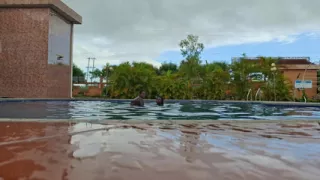 Sperm Floating in the Pool, Hard Sex in the Water, Double Orgasm