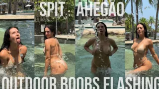 Boobs Flashing Outdoor, Ahegao, Spit, Getting Wet
