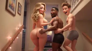 Stepmother's Secret Passionate Day with Two Friends While him Watches (AI generated)