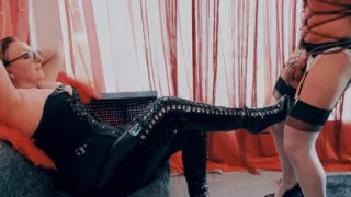 Cruel BBW Goddess Destroys Stepson CBT Boots, Deep Gagging, Anal Stretching, Sissification and Piss Drinking!