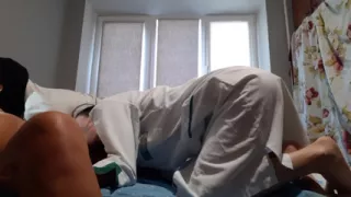 Two nurses fuck a patient (foot fetish, cunnilingus, nipple licking)